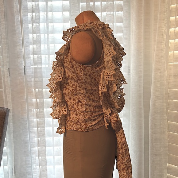 Anthropologie Trina Bow Blouse Floral Print Tie Back Yellow Beige Red Size Small - Picture 6 of 7